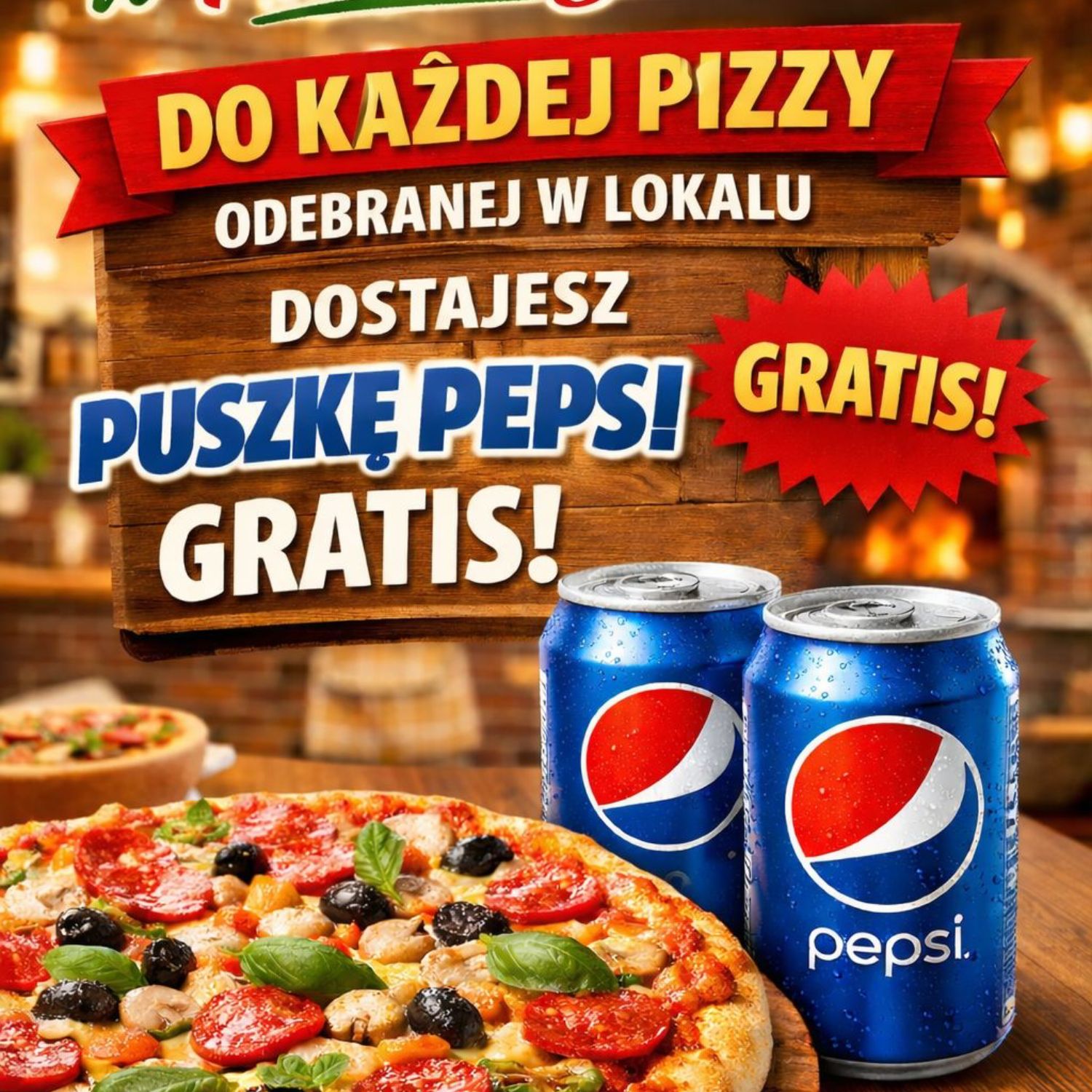 Promocja - Pepsi 0,33 gratis do każdej pizzy